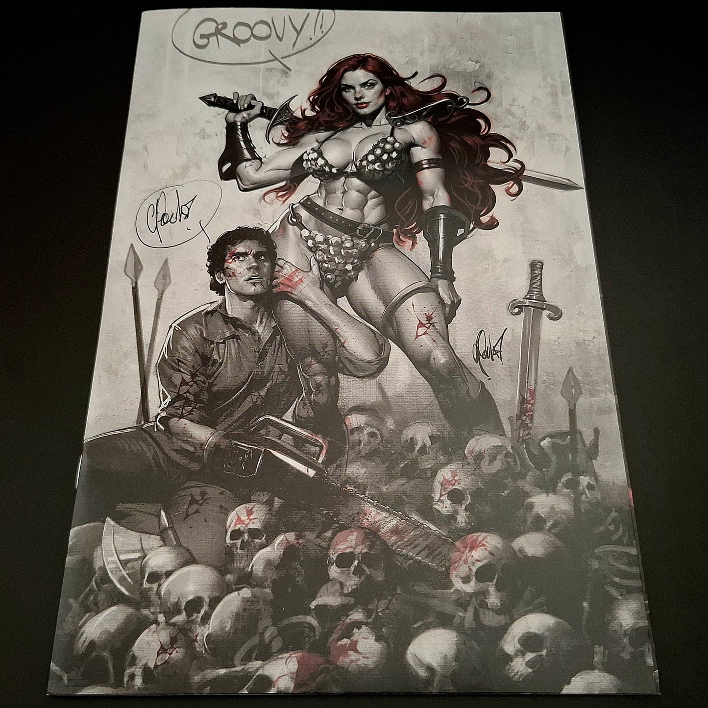 Red Sonja vs Army of Darkness #1 variant virgin cover exclusive + Signature de Cedric Poulat (COA)