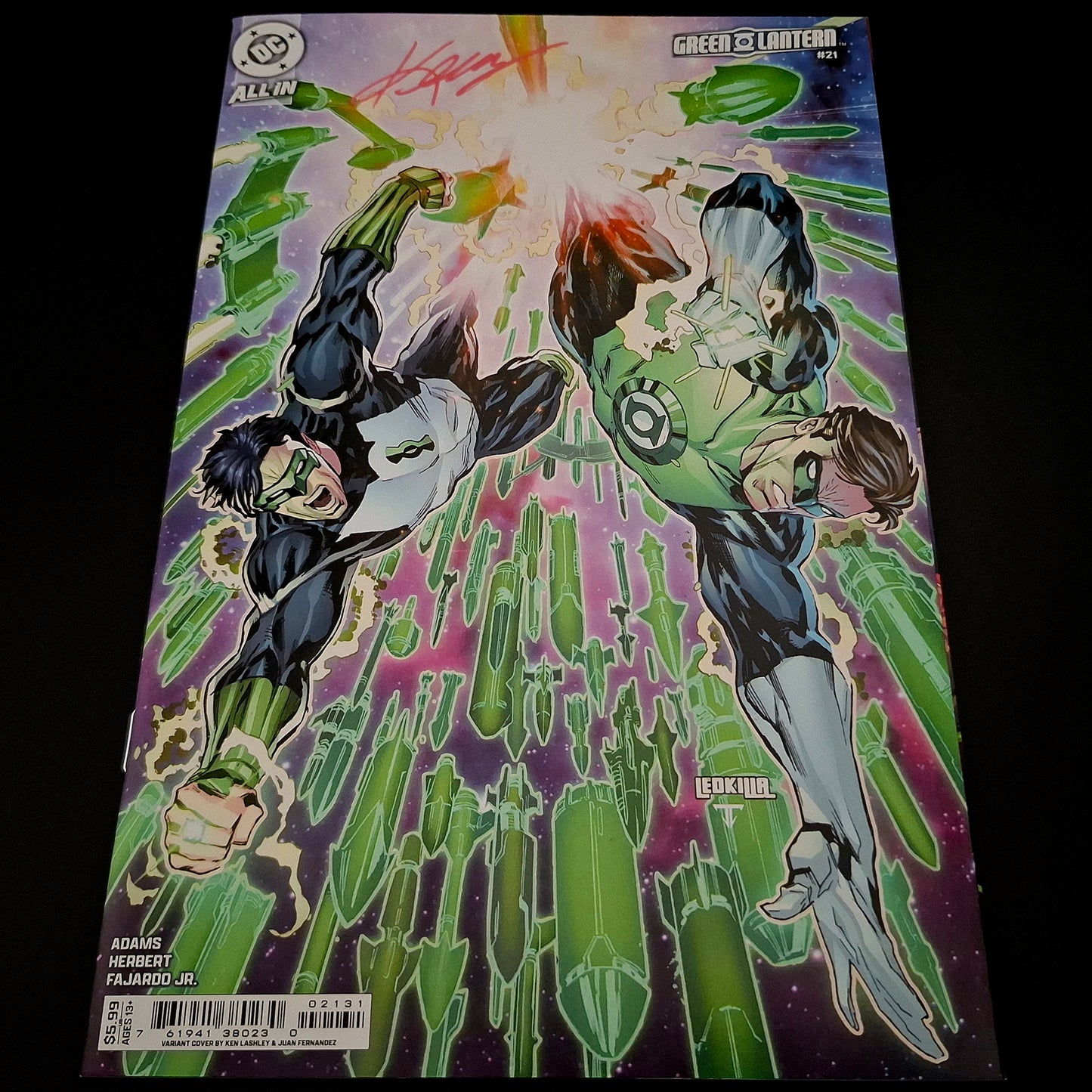 Green Lantern #21 variant cover + Signature de Ken Lashley (COA)