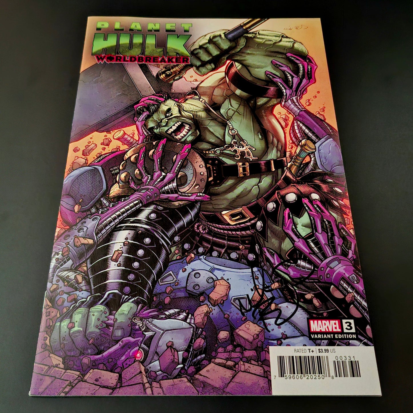 Planet Hulk : WorldBreaker #3 variant cover + Signature de Nick Bradshaw (COA)