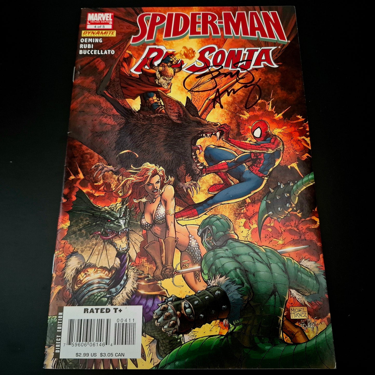 Spider-Man / Red Sonja #4 + Signature de Peter Steigerwald et  Michael Avon Oeming (COA)