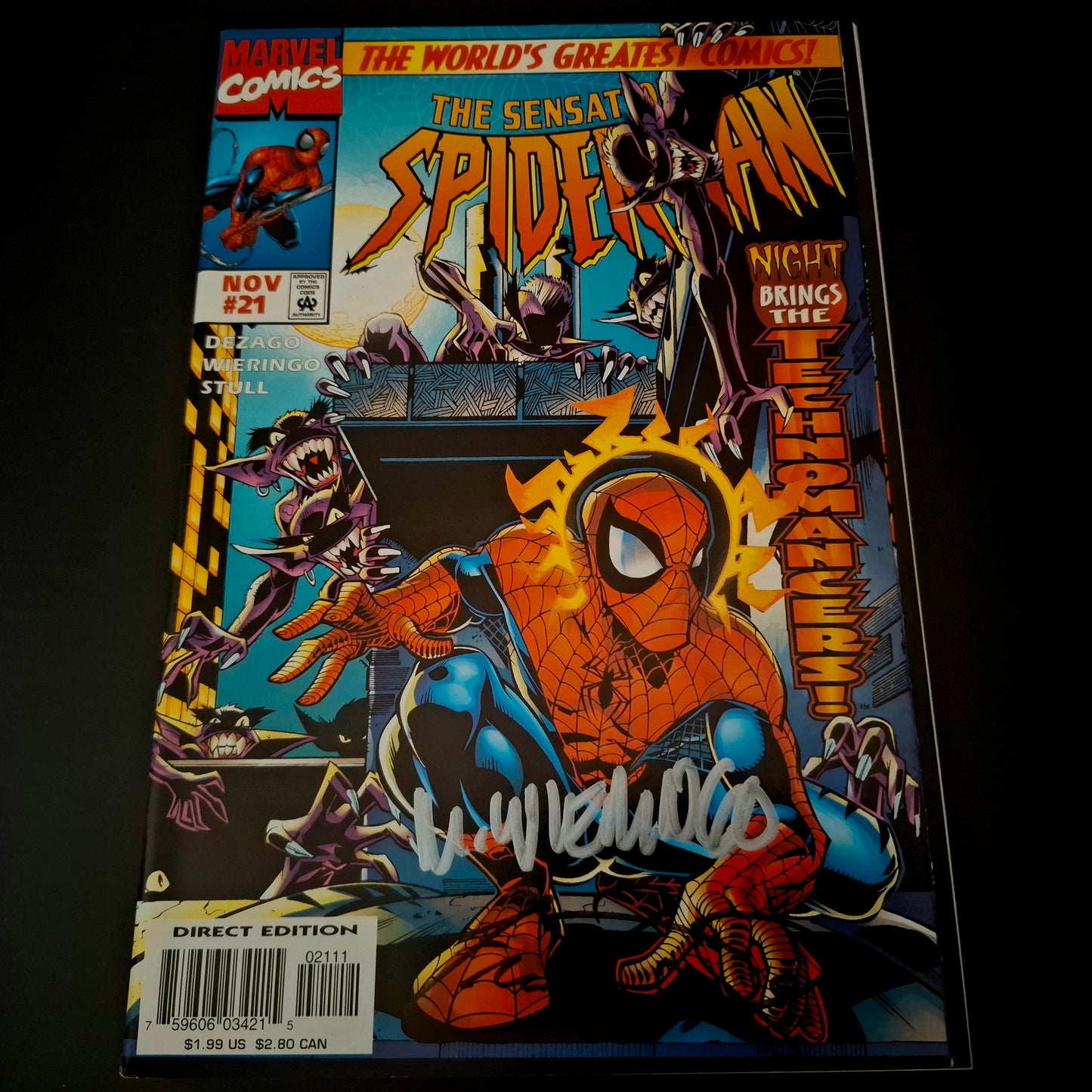 Sensational Spider-Man #21 + Signature de Mike Wieringo et Todd DeZago (COA)